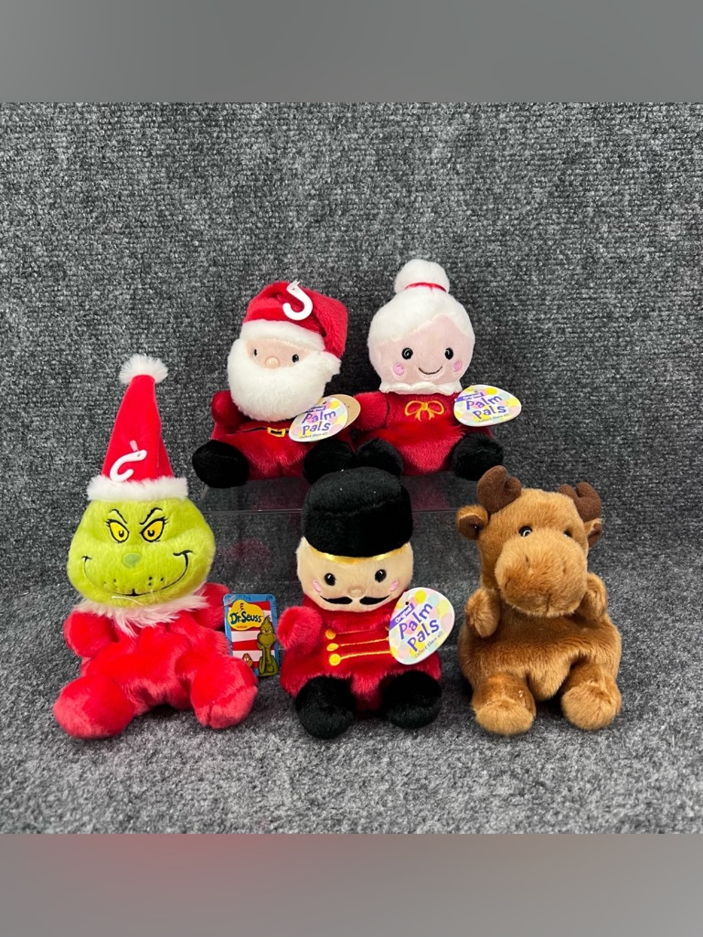 Palm Pals Mini Plush Christmas Beanies Lot- 5 Santa Mrs Claus Nutcracker Grinch